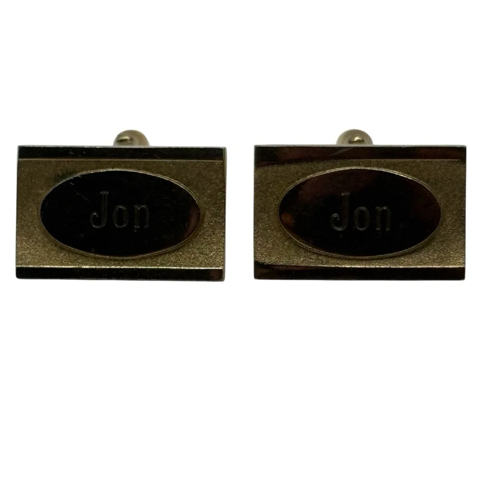 Jon Cuff Links Anson Monogram‎ Personalized Engraved Name Letter VTG Gold Tone